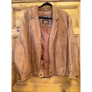 Vintage Distressed Adventure Bound Brown Bomber Jacket Large